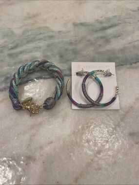 Kendra Scott matching bracelet and earrings.